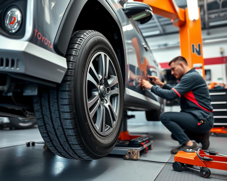 alineación y balanceo de neumáticos en Toyota para evitar vibraciones